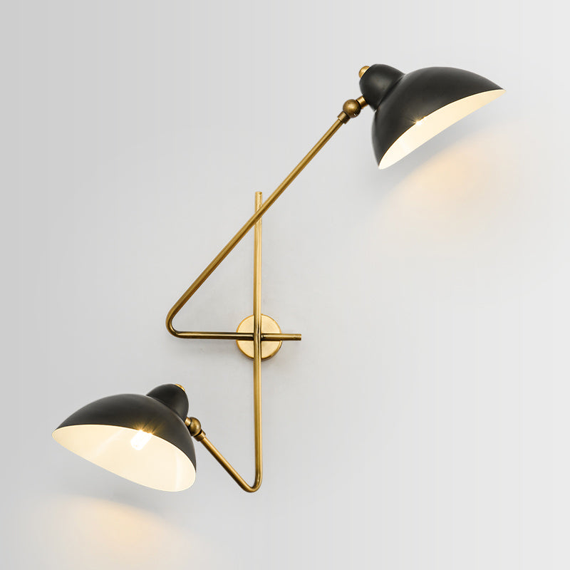 2 Lights Bedroom Wall Sconce Modern Black LED Wall Light Fixture with Dome Metal Shade Black Clearhalo 'Cast Iron' 'Glass' 'Industrial' 'Modern wall lights' 'Modern' 'Tiffany' 'Traditional wall lights' 'Wall Lamps & Sconces' 'Wall Lights' Lighting' 338954