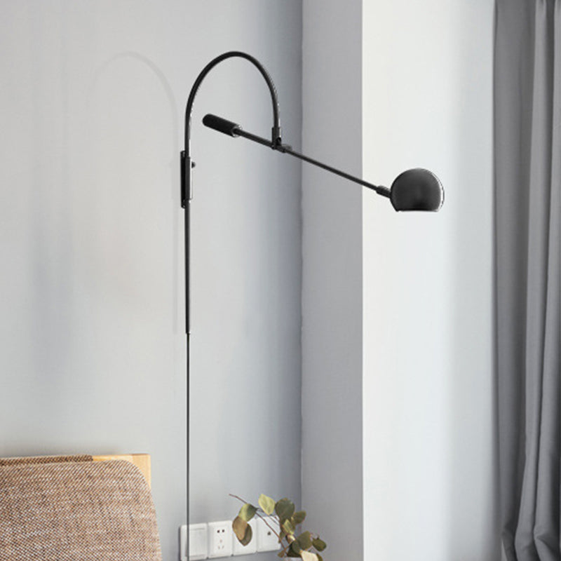 Globe Metal Wall Sconce Light Modernism 1 Bulb Brass/Black LED Wall Lighting for Living Room Black Clearhalo 'Cast Iron' 'Glass' 'Industrial' 'Modern wall lights' 'Modern' 'Tiffany' 'Traditional wall lights' 'Wall Lamps & Sconces' 'Wall Lights' Lighting' 338968