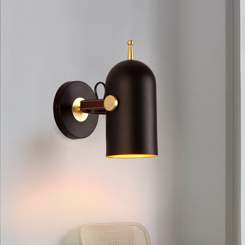 1 Bulb Stair Wall Light Contemporary Black LED Wall Mounted Lighting with Elongated Dome Iron Shade Black Clearhalo 'Cast Iron' 'Glass' 'Industrial' 'Modern wall lights' 'Modern' 'Tiffany' 'Traditional wall lights' 'Wall Lamps & Sconces' 'Wall Lights' Lighting' 338988