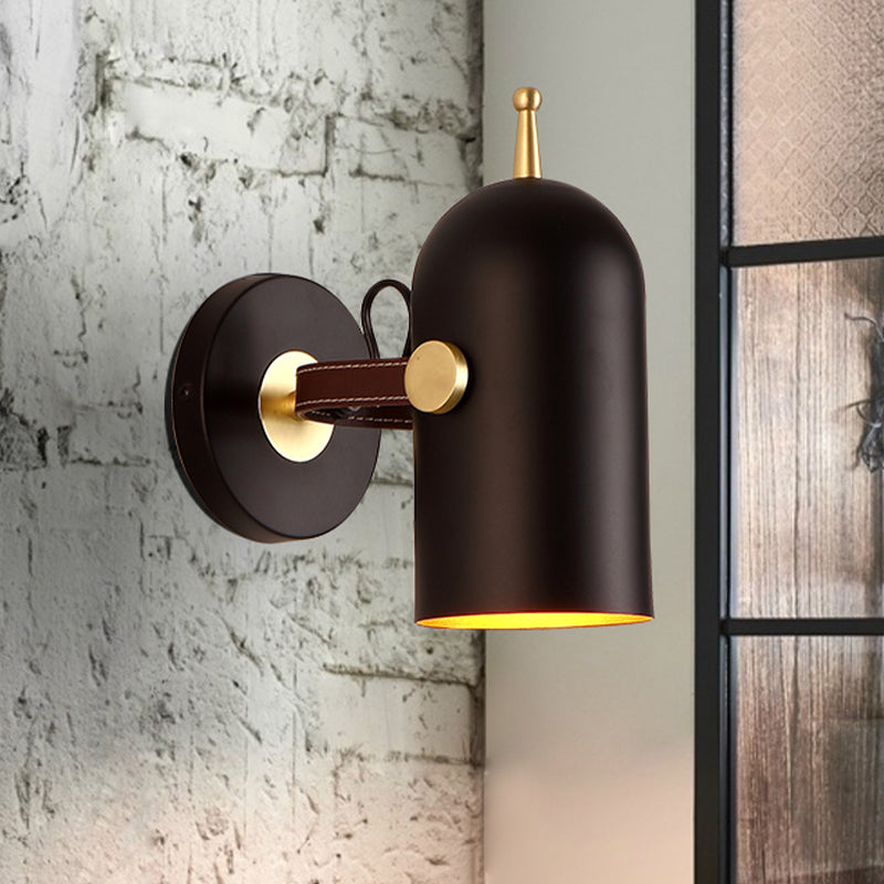 1 Bulb Stair Wall Light Contemporary Black LED Wall Mounted Lighting with Elongated Dome Iron Shade Clearhalo 'Cast Iron' 'Glass' 'Industrial' 'Modern wall lights' 'Modern' 'Tiffany' 'Traditional wall lights' 'Wall Lamps & Sconces' 'Wall Lights' Lighting' 338989