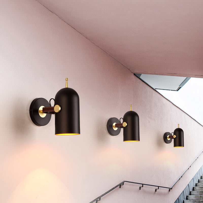 1 Bulb Stair Wall Light Contemporary Black LED Wall Mounted Lighting with Elongated Dome Iron Shade Clearhalo 'Cast Iron' 'Glass' 'Industrial' 'Modern wall lights' 'Modern' 'Tiffany' 'Traditional wall lights' 'Wall Lamps & Sconces' 'Wall Lights' Lighting' 338990