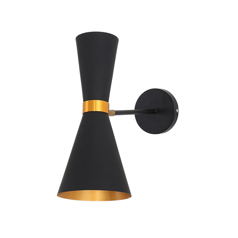 Modernist Flare Sconce Light Fixture Metal 2 Bulbs Bedroom Wall Mount Lighting in Black - Black - Clearhalo - 'Cast Iron' - 'Glass' - 'Industrial' - 'Modern wall lights' - 'Modern' - 'Tiffany' - 'Traditional wall lights' - 'Wall Lamps & Sconces' - 'Wall Lights' - Lighting' - 339008