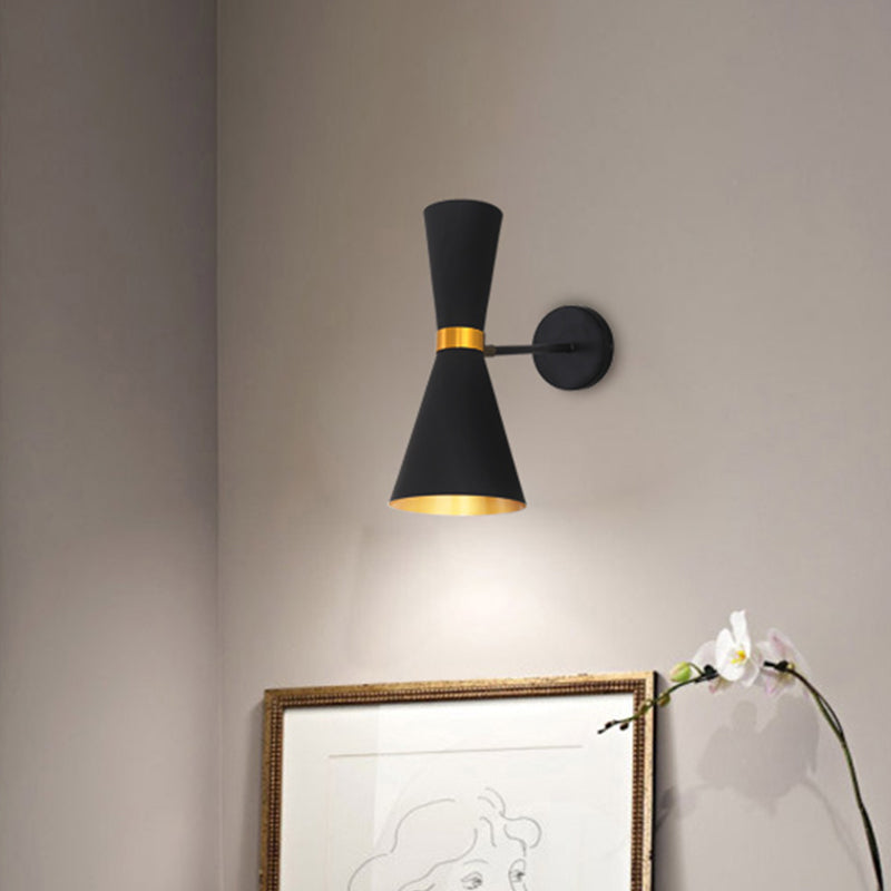 Modernist Flare Sconce Light Fixture Metal 2 Bulbs Bedroom Wall Mount Lighting in Black Clearhalo 'Cast Iron' 'Glass' 'Industrial' 'Modern wall lights' 'Modern' 'Tiffany' 'Traditional wall lights' 'Wall Lamps & Sconces' 'Wall Lights' Lighting' 339009