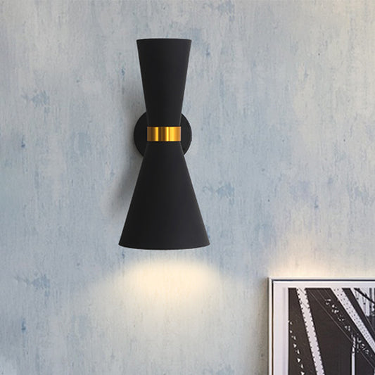 Modernist Flare Sconce Light Fixture Metal 2 Bulbs Bedroom Wall Mount Lighting in Black Clearhalo 'Cast Iron' 'Glass' 'Industrial' 'Modern wall lights' 'Modern' 'Tiffany' 'Traditional wall lights' 'Wall Lamps & Sconces' 'Wall Lights' Lighting' 339010