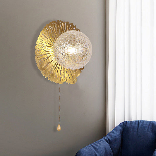 Gold Sphere Metal Wall Lighting Modernist 1 Bulb Dimple Glass LED Wall Mount Light Fixture Gold Clearhalo 'Cast Iron' 'Glass' 'Industrial' 'Modern wall lights' 'Modern' 'Tiffany' 'Traditional wall lights' 'Wall Lamps & Sconces' 'Wall Lights' Lighting' 339022