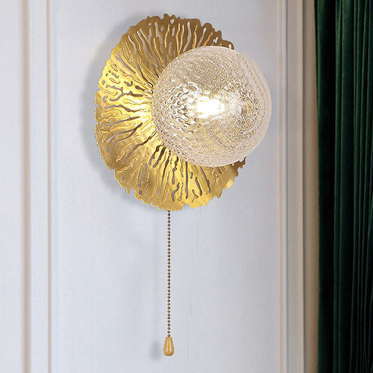 Gold Sphere Metal Wall Lighting Modernist 1 Bulb Dimple Glass LED Wall Mount Light Fixture Clearhalo 'Cast Iron' 'Glass' 'Industrial' 'Modern wall lights' 'Modern' 'Tiffany' 'Traditional wall lights' 'Wall Lamps & Sconces' 'Wall Lights' Lighting' 339023