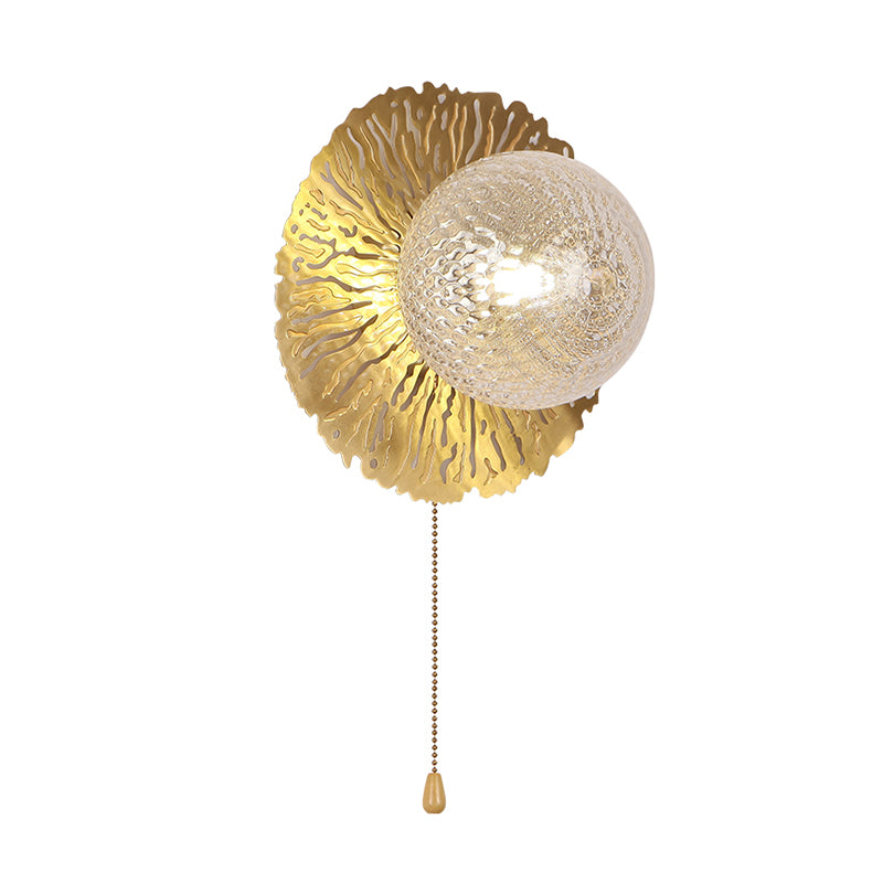 Gold Sphere Metal Wall Lighting Modernist 1 Bulb Dimple Glass LED Wall Mount Light Fixture Clearhalo 'Cast Iron' 'Glass' 'Industrial' 'Modern wall lights' 'Modern' 'Tiffany' 'Traditional wall lights' 'Wall Lamps & Sconces' 'Wall Lights' Lighting' 339025