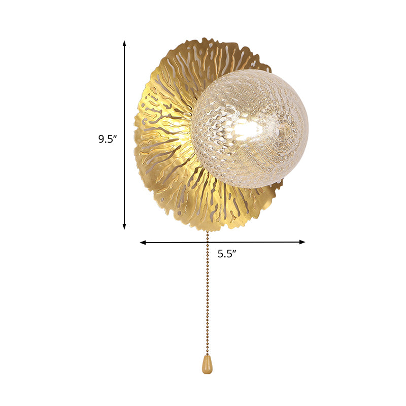 Gold Sphere Metal Wall Lighting Modernist 1 Bulb Dimple Glass LED Wall Mount Light Fixture Clearhalo 'Cast Iron' 'Glass' 'Industrial' 'Modern wall lights' 'Modern' 'Tiffany' 'Traditional wall lights' 'Wall Lamps & Sconces' 'Wall Lights' Lighting' 339026