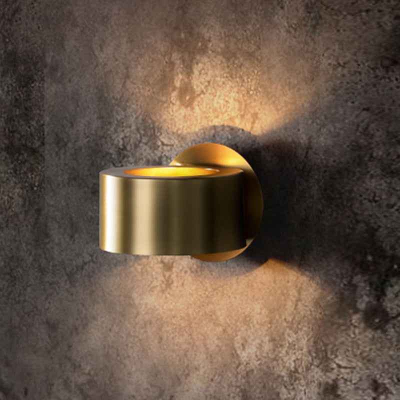 Brass Drum Wall Light Fixture Modernism 1 Head Metal Wall Sconce Lighting for Bedroom Clearhalo 'Cast Iron' 'Glass' 'Industrial' 'Modern wall lights' 'Modern' 'Tiffany' 'Traditional wall lights' 'Wall Lamps & Sconces' 'Wall Lights' Lighting' 339048