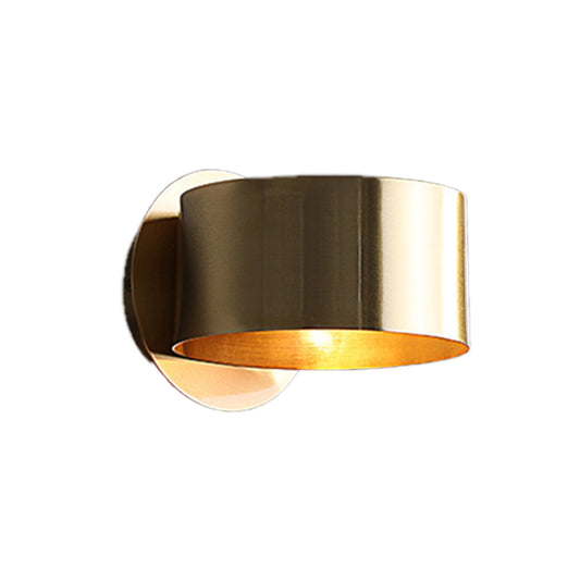 Brass Drum Wall Light Fixture Modernism 1 Head Metal Wall Sconce Lighting for Bedroom Clearhalo 'Cast Iron' 'Glass' 'Industrial' 'Modern wall lights' 'Modern' 'Tiffany' 'Traditional wall lights' 'Wall Lamps & Sconces' 'Wall Lights' Lighting' 339050