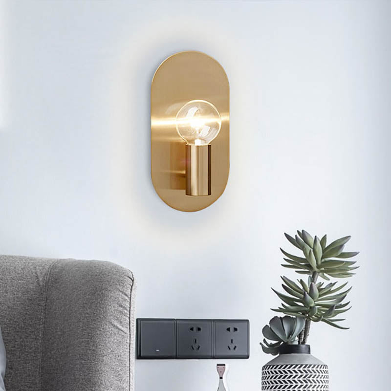 1 Bulb Bedroom Sconce Light Contemporary Gold Wall Mounted Lighting with Bare Bulb Metal Shade Gold Clearhalo 'Cast Iron' 'Glass' 'Industrial' 'Modern wall lights' 'Modern' 'Tiffany' 'Traditional wall lights' 'Wall Lamps & Sconces' 'Wall Lights' Lighting' 339077