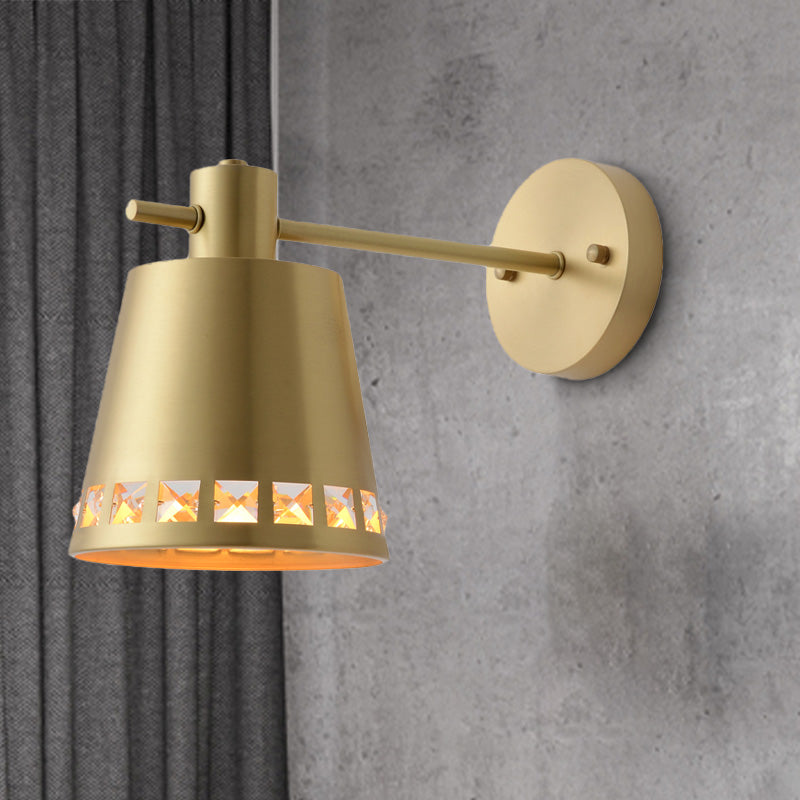 1 Bulb Bathroom Wall Lamp Modernism Brass Wall Light Sconce with Barrel Metal Shade Clearhalo 'Cast Iron' 'Glass' 'Industrial' 'Modern wall lights' 'Modern' 'Tiffany' 'Traditional wall lights' 'Wall Lamps & Sconces' 'Wall Lights' Lighting' 339206