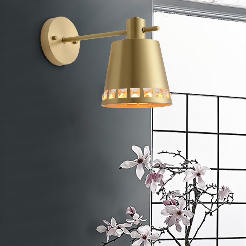 1 Bulb Bathroom Wall Lamp Modernism Brass Wall Light Sconce with Barrel Metal Shade Clearhalo 'Cast Iron' 'Glass' 'Industrial' 'Modern wall lights' 'Modern' 'Tiffany' 'Traditional wall lights' 'Wall Lamps & Sconces' 'Wall Lights' Lighting' 339207
