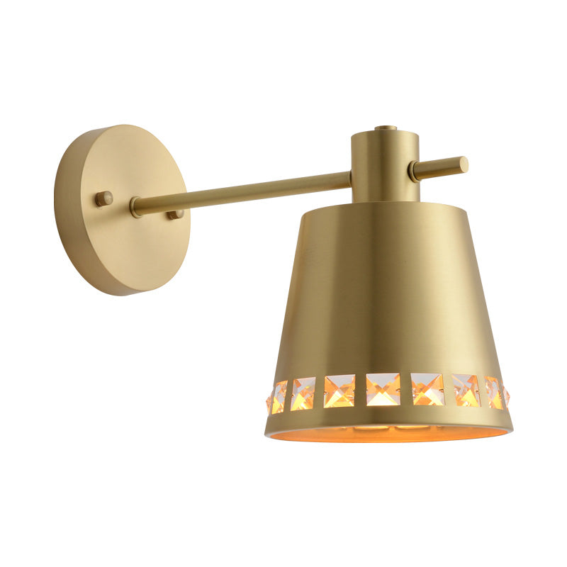 1 Bulb Bathroom Wall Lamp Modernism Brass Wall Light Sconce with Barrel Metal Shade Clearhalo 'Cast Iron' 'Glass' 'Industrial' 'Modern wall lights' 'Modern' 'Tiffany' 'Traditional wall lights' 'Wall Lamps & Sconces' 'Wall Lights' Lighting' 339208