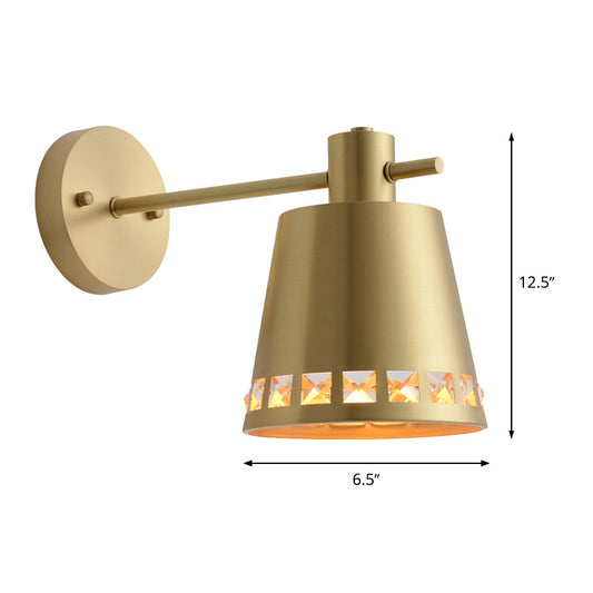 1 Bulb Bathroom Wall Lamp Modernism Brass Wall Light Sconce with Barrel Metal Shade Clearhalo 'Cast Iron' 'Glass' 'Industrial' 'Modern wall lights' 'Modern' 'Tiffany' 'Traditional wall lights' 'Wall Lamps & Sconces' 'Wall Lights' Lighting' 339209