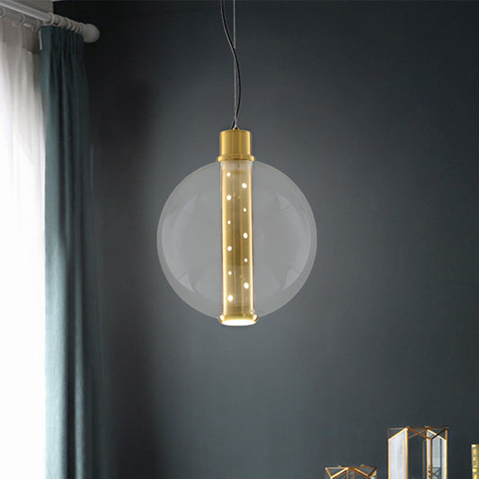 Globe Clear Glass Pendant Lighting Minimalist 1 Light Gold LED Hanging Lamp for Bedroom Clearhalo 'Ceiling Lights' 'Glass shade' 'Glass' 'Modern Pendants' 'Modern' 'Pendant Lights' 'Pendants' Lighting' 339254