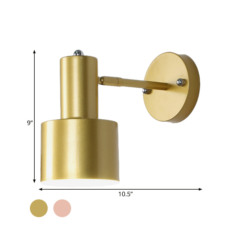 Simplicity 1 Bulb Wall Lighting Gold/Rose Gold Cylinder Wall Light Sconce with Metal Shade for Bedroom Clearhalo 'Cast Iron' 'Glass' 'Industrial' 'Modern wall lights' 'Modern' 'Tiffany' 'Traditional wall lights' 'Wall Lamps & Sconces' 'Wall Lights' Lighting' 339282