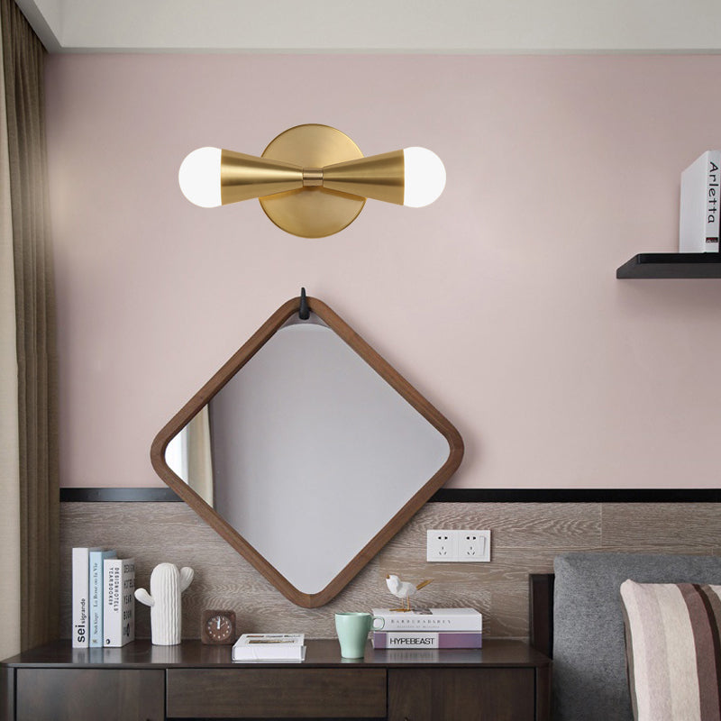 Metal Flared Sconce Light Fixture Minimalism 2 Lights Brass Wall Lighting Idea for Living Room Clearhalo 'Cast Iron' 'Glass' 'Industrial' 'Modern wall lights' 'Modern' 'Tiffany' 'Traditional wall lights' 'Wall Lamps & Sconces' 'Wall Lights' Lighting' 339293