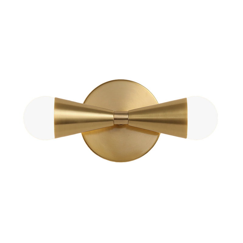 Metal Flared Sconce Light Fixture Minimalism 2 Lights Brass Wall Lighting Idea for Living Room Clearhalo 'Cast Iron' 'Glass' 'Industrial' 'Modern wall lights' 'Modern' 'Tiffany' 'Traditional wall lights' 'Wall Lamps & Sconces' 'Wall Lights' Lighting' 339294