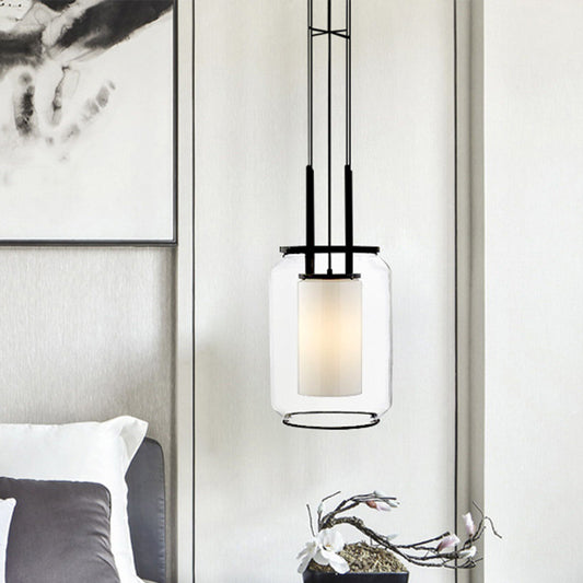 1 Bulb Bedroom Hanging Pendant Modern Black Down Lighting with Cylinder Clear Glass Shade Black Clearhalo 'Ceiling Lights' 'Glass shade' 'Glass' 'Modern Pendants' 'Modern' 'Pendant Lights' 'Pendants' Lighting' 339319