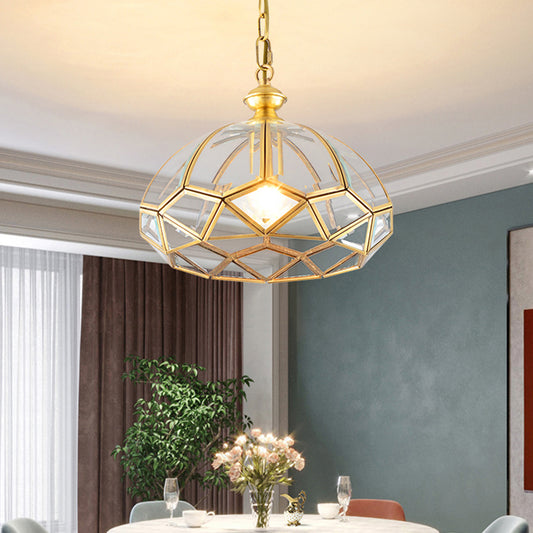 Gold Multifaceted Drop Lamp Modern 1 Light Clear Glass Ceiling Pendant for Dining Room Clearhalo 'Ceiling Lights' 'Chandeliers' 'Glass shade' 'Glass' 'Modern Pendants' 'Modern' 'Pendant Lights' 'Pendants' Lighting' 339354