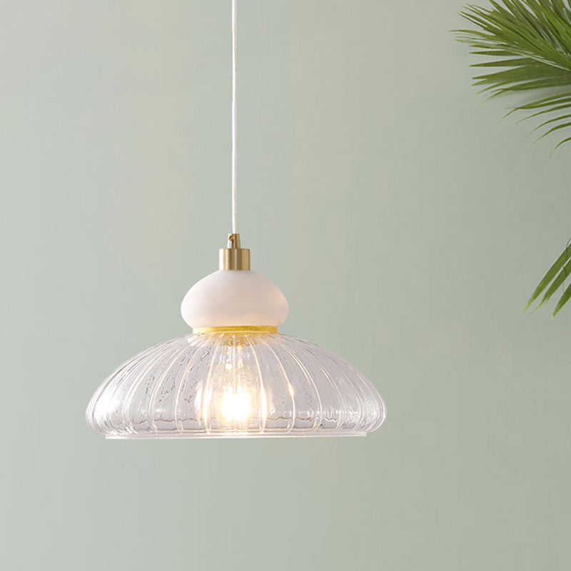 Modernism 1 Bulb Ceiling Pendant White Dome Hanging Light Kit with Clear Glass Shade Clearhalo 'Ceiling Lights' 'Chandeliers' 'Glass shade' 'Glass' 'Modern Pendants' 'Modern' 'Pendant Lights' 'Pendants' Lighting' 339358