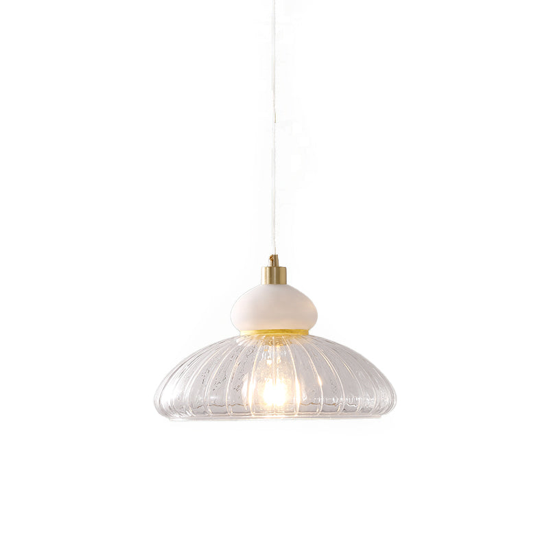 Modernism 1 Bulb Ceiling Pendant White Dome Hanging Light Kit with Clear Glass Shade Clearhalo 'Ceiling Lights' 'Chandeliers' 'Glass shade' 'Glass' 'Modern Pendants' 'Modern' 'Pendant Lights' 'Pendants' Lighting' 339360