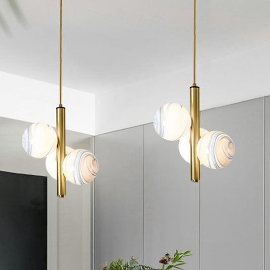 Minimalism 3 Heads Chandelier Light Brass Global LED Pendant Lighting with Frosted Glass Shade Brass Clearhalo 'Ceiling Lights' 'Chandeliers' 'Glass shade' 'Glass' 'Modern Chandeliers' 'Modern' 'Pendant Lights' Lighting' 339377