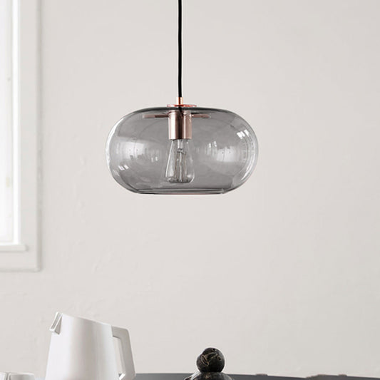 Smoke Gray Glass Oval Pendant Simplicity 1 Bulb Hanging Ceiling Light for Bedroom Clearhalo 'Ceiling Lights' 'Chandeliers' 'Glass shade' 'Glass' 'Modern Pendants' 'Modern' 'Pendant Lights' 'Pendants' Lighting' 339389