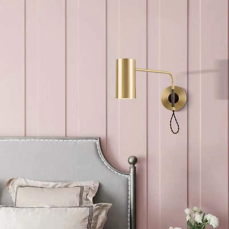 Contemporary 1 Bulb Wall Lighting Black/Brass Cylinder Wall Light Sconce with Metal Shade for Bedroom Clearhalo 'Cast Iron' 'Glass' 'Industrial' 'Modern wall lights' 'Modern' 'Tiffany' 'Traditional wall lights' 'Wall Lamps & Sconces' 'Wall Lights' Lighting' 339394