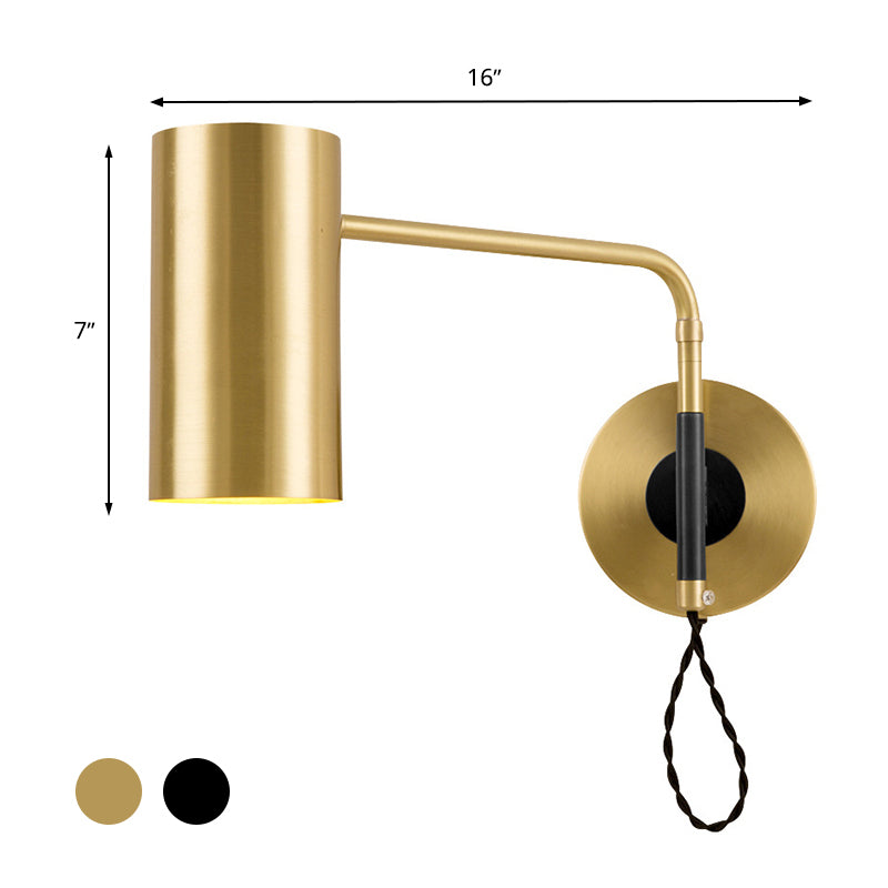Contemporary 1 Bulb Wall Lighting Black/Brass Cylinder Wall Light Sconce with Metal Shade for Bedroom Clearhalo 'Cast Iron' 'Glass' 'Industrial' 'Modern wall lights' 'Modern' 'Tiffany' 'Traditional wall lights' 'Wall Lamps & Sconces' 'Wall Lights' Lighting' 339396