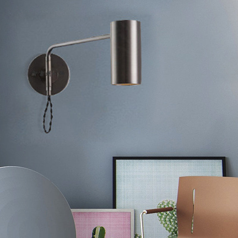 Contemporary 1 Bulb Wall Lighting Black/Brass Cylinder Wall Light Sconce with Metal Shade for Bedroom Black Clearhalo 'Cast Iron' 'Glass' 'Industrial' 'Modern wall lights' 'Modern' 'Tiffany' 'Traditional wall lights' 'Wall Lamps & Sconces' 'Wall Lights' Lighting' 339397