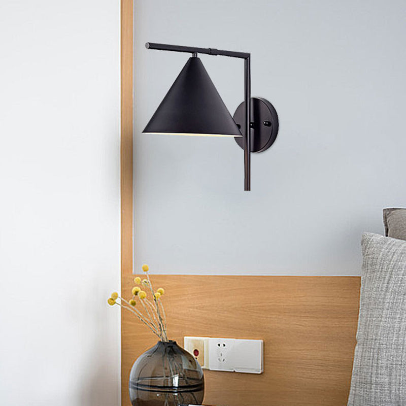 Conical Wall Sconce Lighting Contemporary Metal 1 Head Black/White/Gold Wall Light for Bedroom Black Clearhalo 'Cast Iron' 'Glass' 'Industrial' 'Modern wall lights' 'Modern' 'Tiffany' 'Traditional wall lights' 'Wall Lamps & Sconces' 'Wall Lights' Lighting' 339407