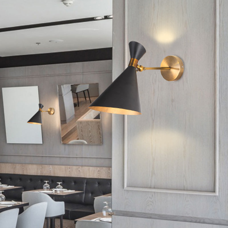 1 Head Restaurant Wall Sconce Modern Black/White Wall Mount Lamp with Flared Metal Shade Clearhalo 'Cast Iron' 'Glass' 'Industrial' 'Modern wall lights' 'Modern' 'Tiffany' 'Traditional wall lights' 'Wall Lamps & Sconces' 'Wall Lights' Lighting' 339417
