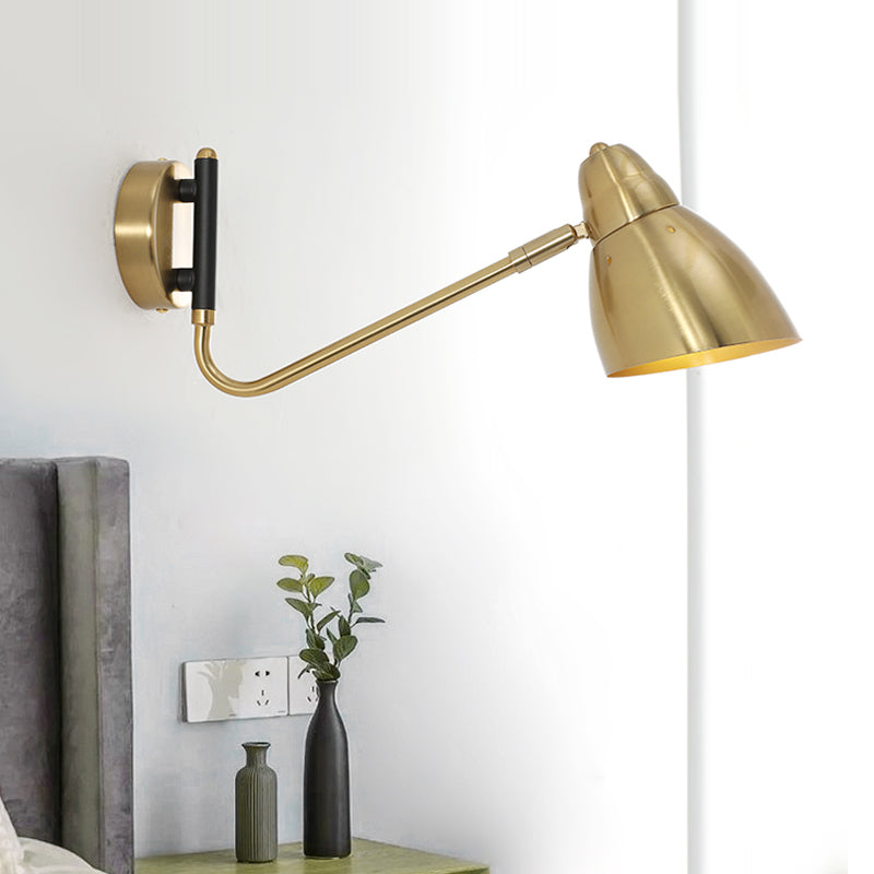 1 Bulb Bedroom Sconce Light Contemporary Gold Wall Mounted Lighting with Dome Metal Shade Gold Clearhalo 'Cast Iron' 'Glass' 'Industrial' 'Modern wall lights' 'Modern' 'Tiffany' 'Traditional wall lights' 'Wall Lamps & Sconces' 'Wall Lights' Lighting' 339430