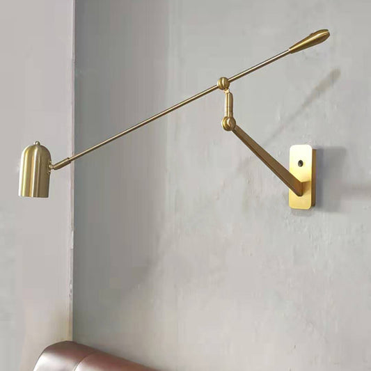 Modern Swing Arm Wall Sconce Metal 1 Light Living Room Wall Lamp in Gold for Bedroom Gold Clearhalo 'Cast Iron' 'Glass' 'Industrial' 'Modern wall lights' 'Modern' 'Tiffany' 'Traditional wall lights' 'Wall Lamps & Sconces' 'Wall Lights' Lighting' 339435