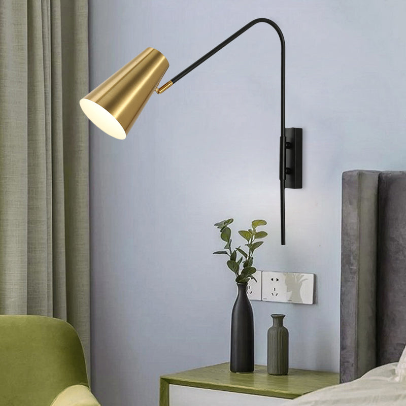 Brass Cone Wall Mount Lighting Modernism 1 Head Metal Sconce Light Fixture for Living Room Brass Clearhalo 'Cast Iron' 'Glass' 'Industrial' 'Modern wall lights' 'Modern' 'Tiffany' 'Traditional wall lights' 'Wall Lamps & Sconces' 'Wall Lights' Lighting' 339440