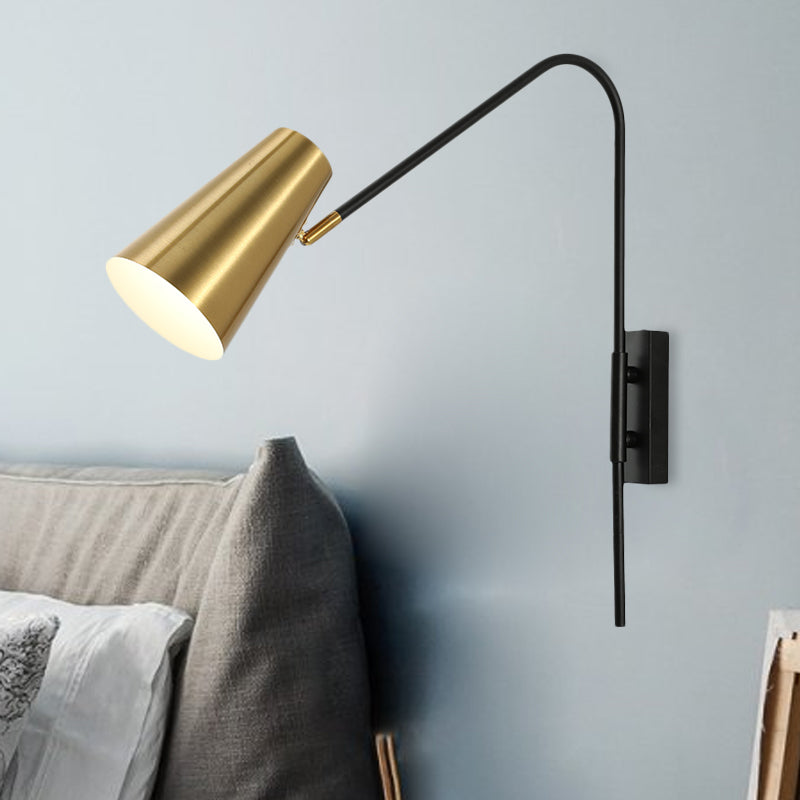 Brass Cone Wall Mount Lighting Modernism 1 Head Metal Sconce Light Fixture for Living Room Clearhalo 'Cast Iron' 'Glass' 'Industrial' 'Modern wall lights' 'Modern' 'Tiffany' 'Traditional wall lights' 'Wall Lamps & Sconces' 'Wall Lights' Lighting' 339441