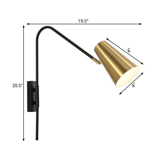 Brass Cone Wall Mount Lighting Modernism 1 Head Metal Sconce Light Fixture for Living Room Clearhalo 'Cast Iron' 'Glass' 'Industrial' 'Modern wall lights' 'Modern' 'Tiffany' 'Traditional wall lights' 'Wall Lamps & Sconces' 'Wall Lights' Lighting' 339444