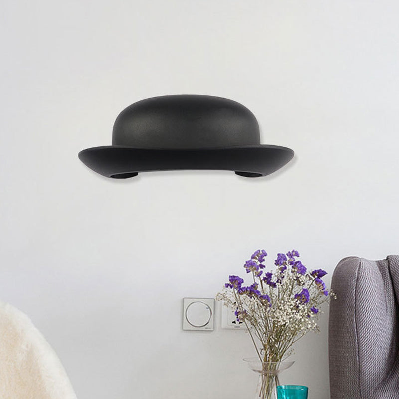 LED Bedroom Sconce Light Modernism Black Wall Lighting Fixture with Hat Metal Shade in Warm/Natural Light Black Clearhalo 'Cast Iron' 'Glass' 'Industrial' 'Modern wall lights' 'Modern' 'Tiffany' 'Traditional wall lights' 'Wall Lamps & Sconces' 'Wall Lights' Lighting' 339460
