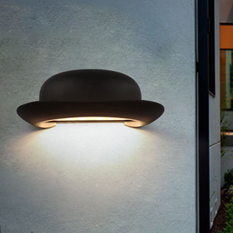 LED Bedroom Sconce Light Modernism Black Wall Lighting Fixture with Hat Metal Shade in Warm/Natural Light Clearhalo 'Cast Iron' 'Glass' 'Industrial' 'Modern wall lights' 'Modern' 'Tiffany' 'Traditional wall lights' 'Wall Lamps & Sconces' 'Wall Lights' Lighting' 339461