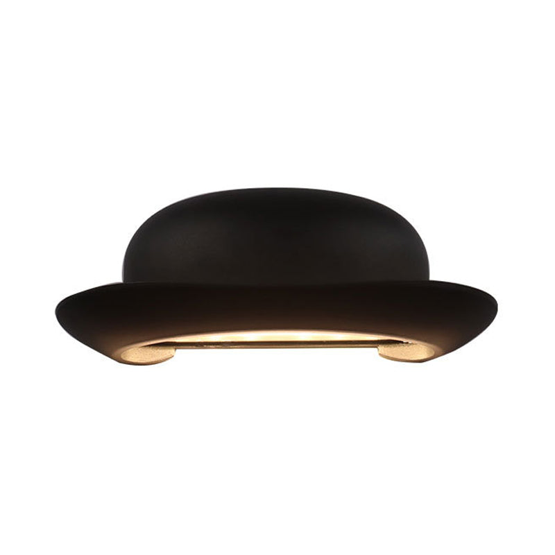 LED Bedroom Sconce Light Modernism Black Wall Lighting Fixture with Hat Metal Shade in Warm/Natural Light Clearhalo 'Cast Iron' 'Glass' 'Industrial' 'Modern wall lights' 'Modern' 'Tiffany' 'Traditional wall lights' 'Wall Lamps & Sconces' 'Wall Lights' Lighting' 339463