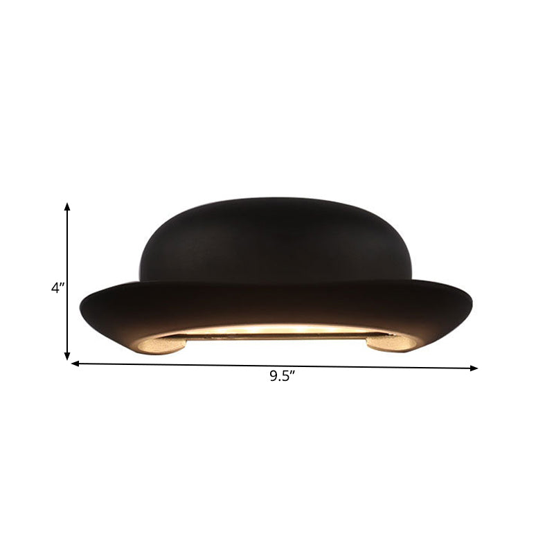 LED Bedroom Sconce Light Modernism Black Wall Lighting Fixture with Hat Metal Shade in Warm/Natural Light - Clearhalo - 'Cast Iron' - 'Glass' - 'Industrial' - 'Modern wall lights' - 'Modern' - 'Tiffany' - 'Traditional wall lights' - 'Wall Lamps & Sconces' - 'Wall Lights' - Lighting' - 339464