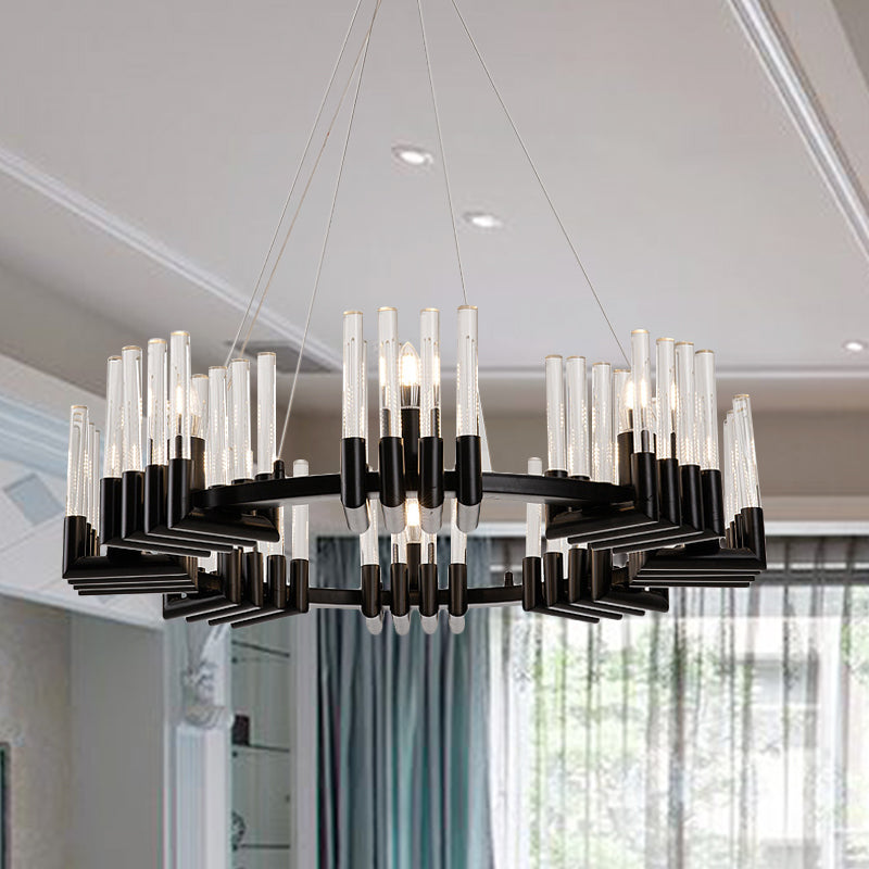 Circular Iron Chandelier Lamp Contemporary 6/8 Lights Black Ceiling Light Fixture with Crystal Tube 8 Black Clearhalo 'Ceiling Lights' 'Chandeliers' 'Industrial Chandeliers' 'Industrial' 'Middle Century Chandeliers' 'Tiffany' Lighting' 339678