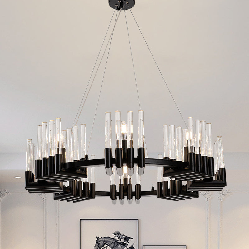 Circular Iron Chandelier Lamp Contemporary 6/8 Lights Black Ceiling Light Fixture with Crystal Tube Clearhalo 'Ceiling Lights' 'Chandeliers' 'Industrial Chandeliers' 'Industrial' 'Middle Century Chandeliers' 'Tiffany' Lighting' 339679