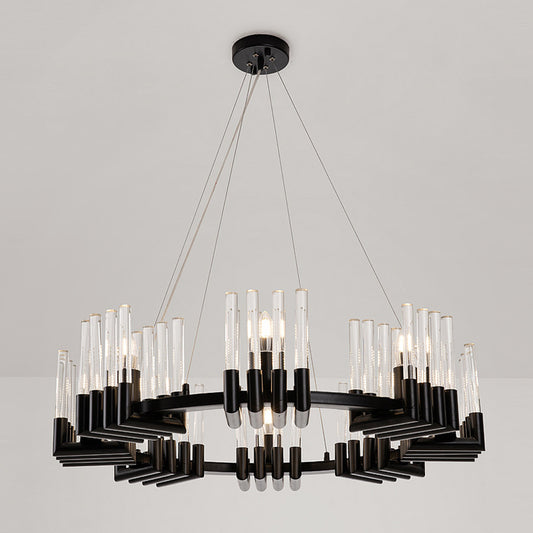Circular Iron Chandelier Lamp Contemporary 6/8 Lights Black Ceiling Light Fixture with Crystal Tube Clearhalo 'Ceiling Lights' 'Chandeliers' 'Industrial Chandeliers' 'Industrial' 'Middle Century Chandeliers' 'Tiffany' Lighting' 339680