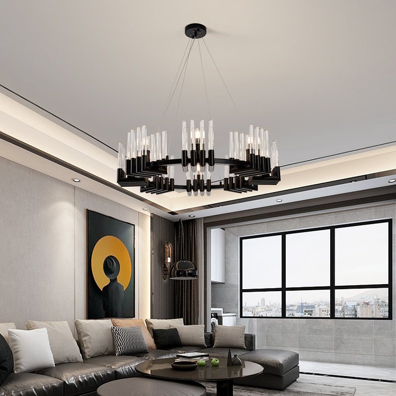 Circular Iron Chandelier Lamp Contemporary 6/8 Lights Black Ceiling Light Fixture with Crystal Tube Clearhalo 'Ceiling Lights' 'Chandeliers' 'Industrial Chandeliers' 'Industrial' 'Middle Century Chandeliers' 'Tiffany' Lighting' 339681