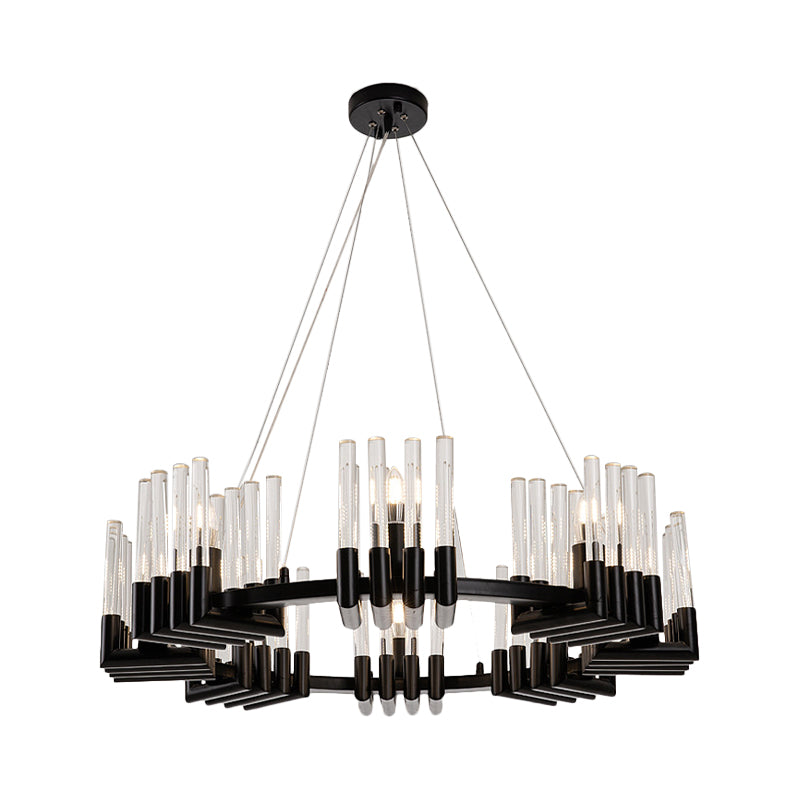 Circular Iron Chandelier Lamp Contemporary 6/8 Lights Black Ceiling Light Fixture with Crystal Tube Clearhalo 'Ceiling Lights' 'Chandeliers' 'Industrial Chandeliers' 'Industrial' 'Middle Century Chandeliers' 'Tiffany' Lighting' 339682