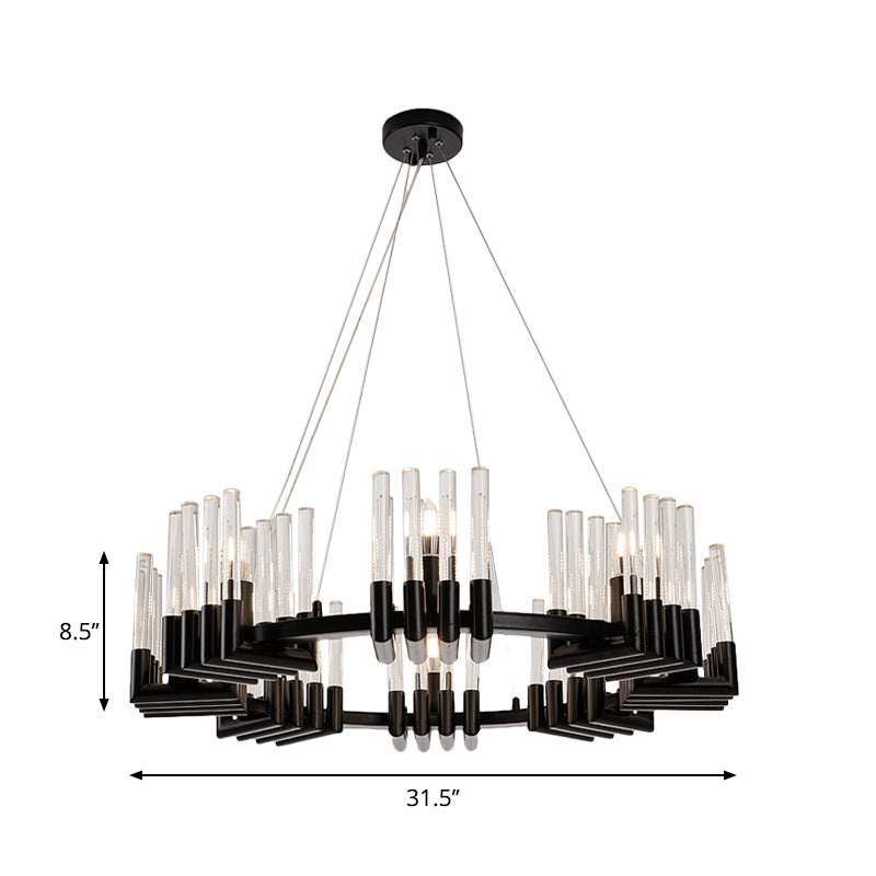 Circular Iron Chandelier Lamp Contemporary 6/8 Lights Black Ceiling Light Fixture with Crystal Tube Clearhalo 'Ceiling Lights' 'Chandeliers' 'Industrial Chandeliers' 'Industrial' 'Middle Century Chandeliers' 'Tiffany' Lighting' 339683