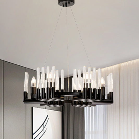 Circular Iron Chandelier Lamp Contemporary 6/8 Lights Black Ceiling Light Fixture with Crystal Tube 6 Black Clearhalo 'Ceiling Lights' 'Chandeliers' 'Industrial Chandeliers' 'Industrial' 'Middle Century Chandeliers' 'Tiffany' Lighting' 339684